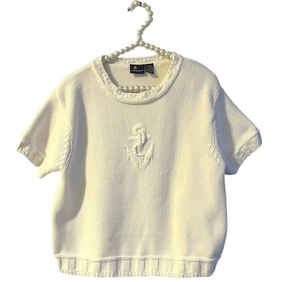 1990's LIZ Sport CLAIBORNE Ivory Chunky Knit Anchor Nautical 100% Cotton SzL - Picture 3 of 5